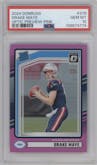 Drake Maye from the 2024 Donruss set featuring a Pink parallel graded by PSA and given an overall grade of 10.