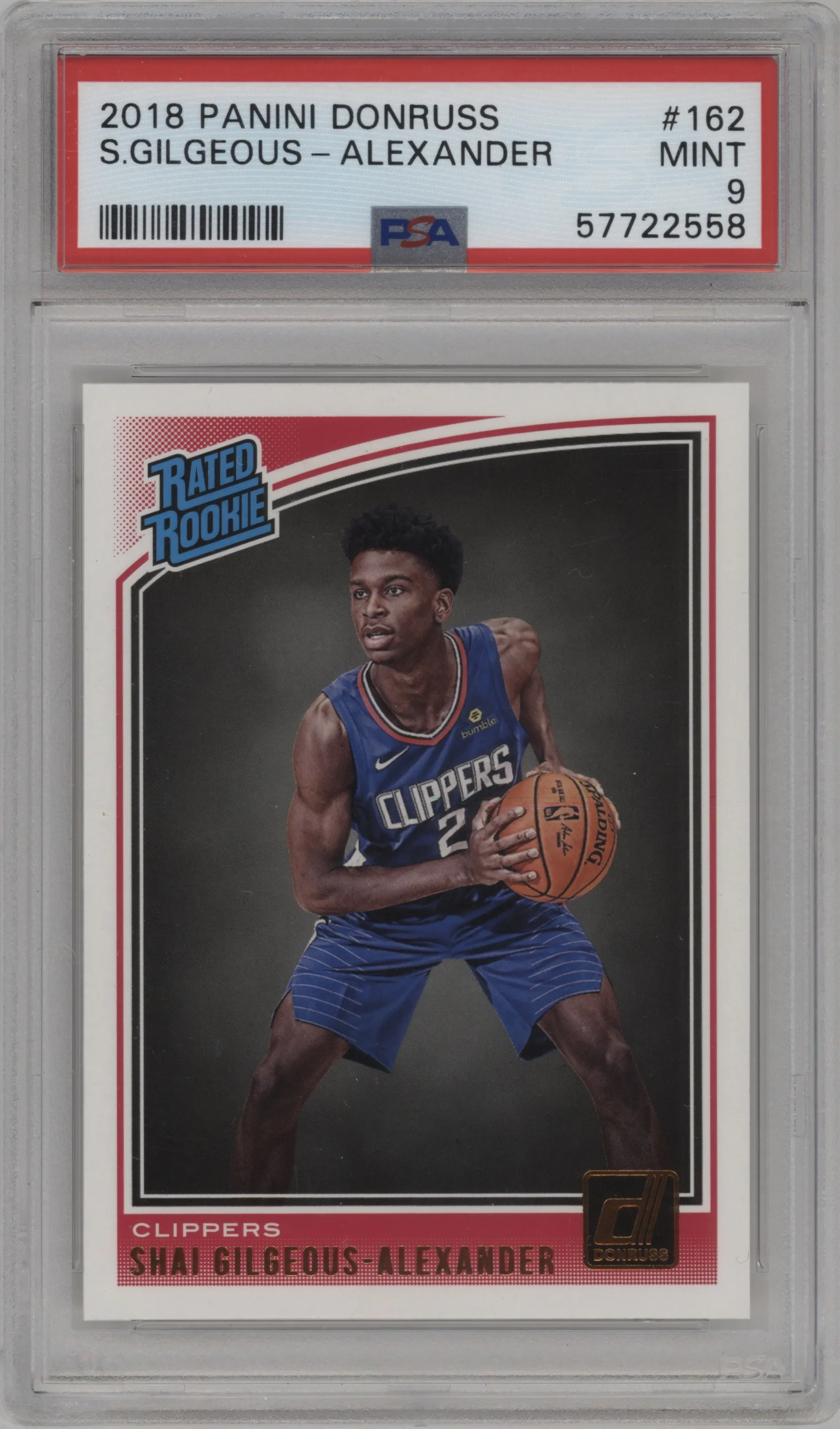 2018 Panini Donruss Rated Rookie Shai Gilgeous-Alexander PSA 9