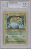 Venusaur from the 1999 Pokemon set graded by Beckett and given an overall grade of 8.5.