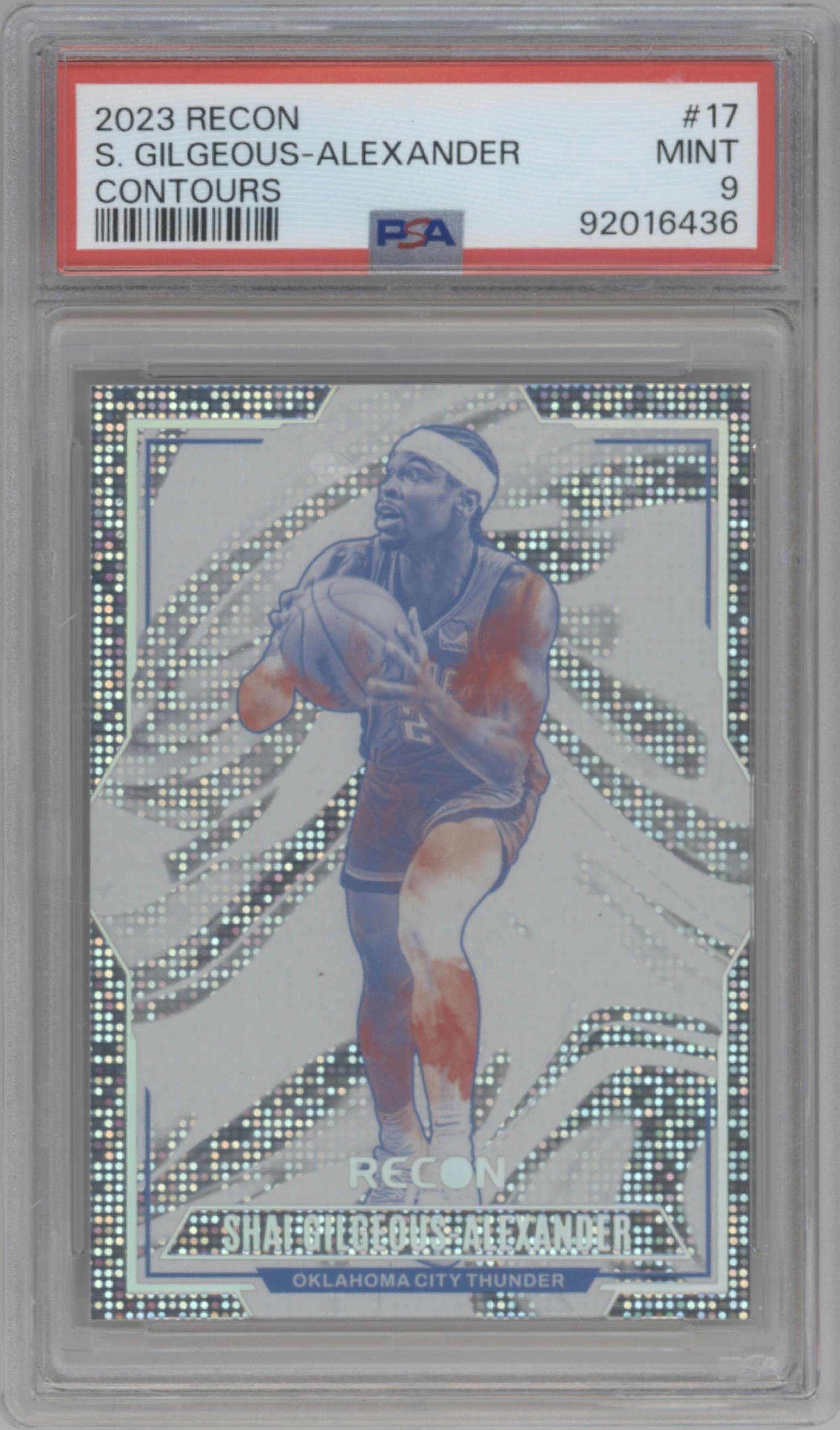 Shai Gilgeous-Alexander from the 2023-24 Panini Recon set graded by PSA and given an overall grade of 9.