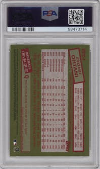 Shohei Ohtani from the 2020 Topps Chrome set featuring a SuperFractor parallel graded by PSA and given an overall grade of 10.