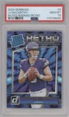 J.J. McCarthy from the 2024 Donruss set graded by PSA and given an overall grade of 10.