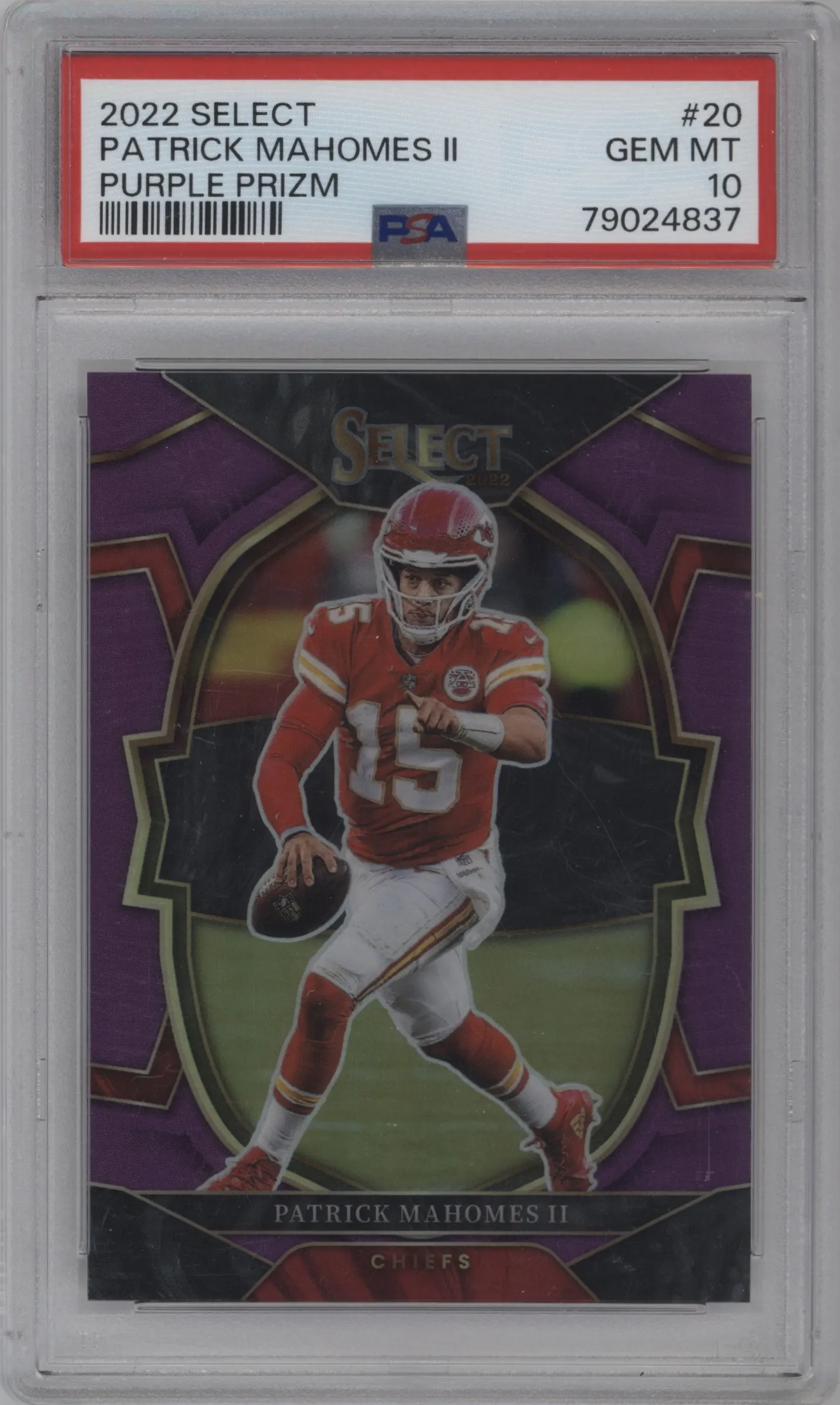 2022 Panini Select Patrick Mahomes II Purple Prizm #20 PSA 10