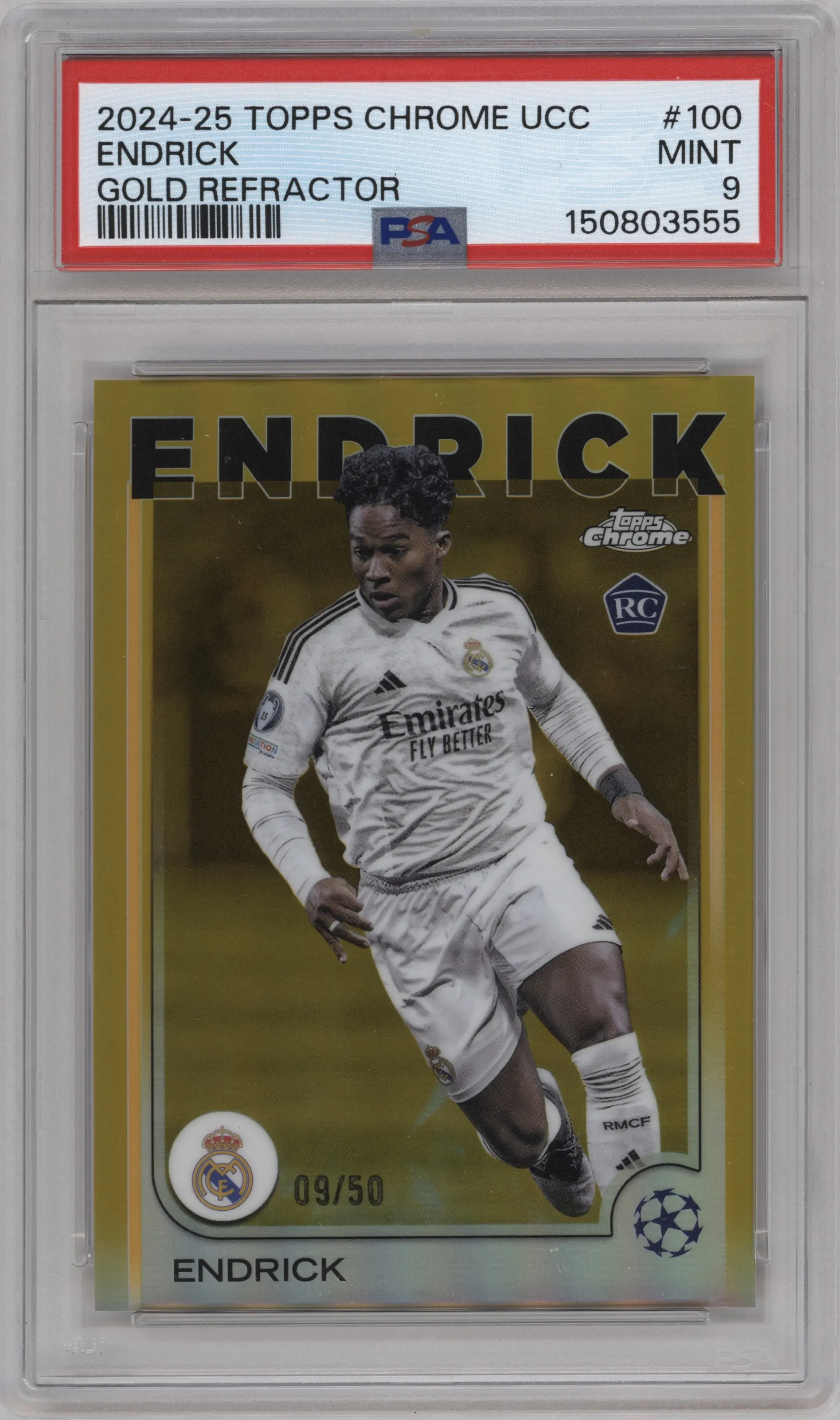 2024 Topps Chrome UEFA Club Competitions Endrick Gold Refractor PSA 9