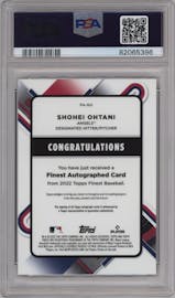 Shohei Ohtani from the 2022 Topps Finest set featuring a SuperFractor parallel graded by PSA and given an overall grade of 10.