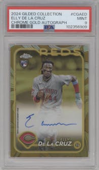 Elly De La Cruz from the 2024 Topps Gilded Collection set graded by PSA and given an overall grade of 9.