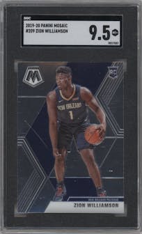 Zion Williamson  from the 2019-20 Panini Mosaic  set graded by SGC and given an overall grade of 9.5.
