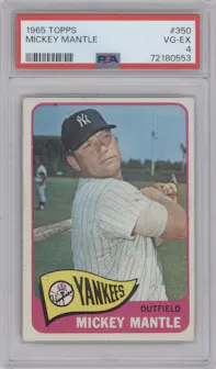 Mickey Mantle from the 1965 Topps set graded by PSA and given an overall grade of 4.