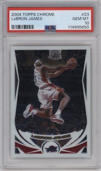 LeBron James from the 2004-05 Topps Chrome set graded by PSA and given an overall grade of 10.