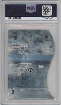 Ken Griffey Jr. from the 1998 Stadium Club set featuring a Luminous parallel graded by PSA and given an overall grade of 10.