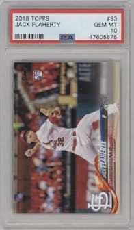 Jack Flaherty from the 2018 Topps Series 1 set graded by PSA and given an overall grade of 10.