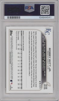 Bobby Witt Jr. from the 2022 Topps Update  set graded by PSA and given an overall grade of 10.