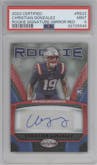 Christian Gonzalez from the 2023 Panini Certified set featuring a Mirror Red parallel graded by PSA and given an overall grade of 9.