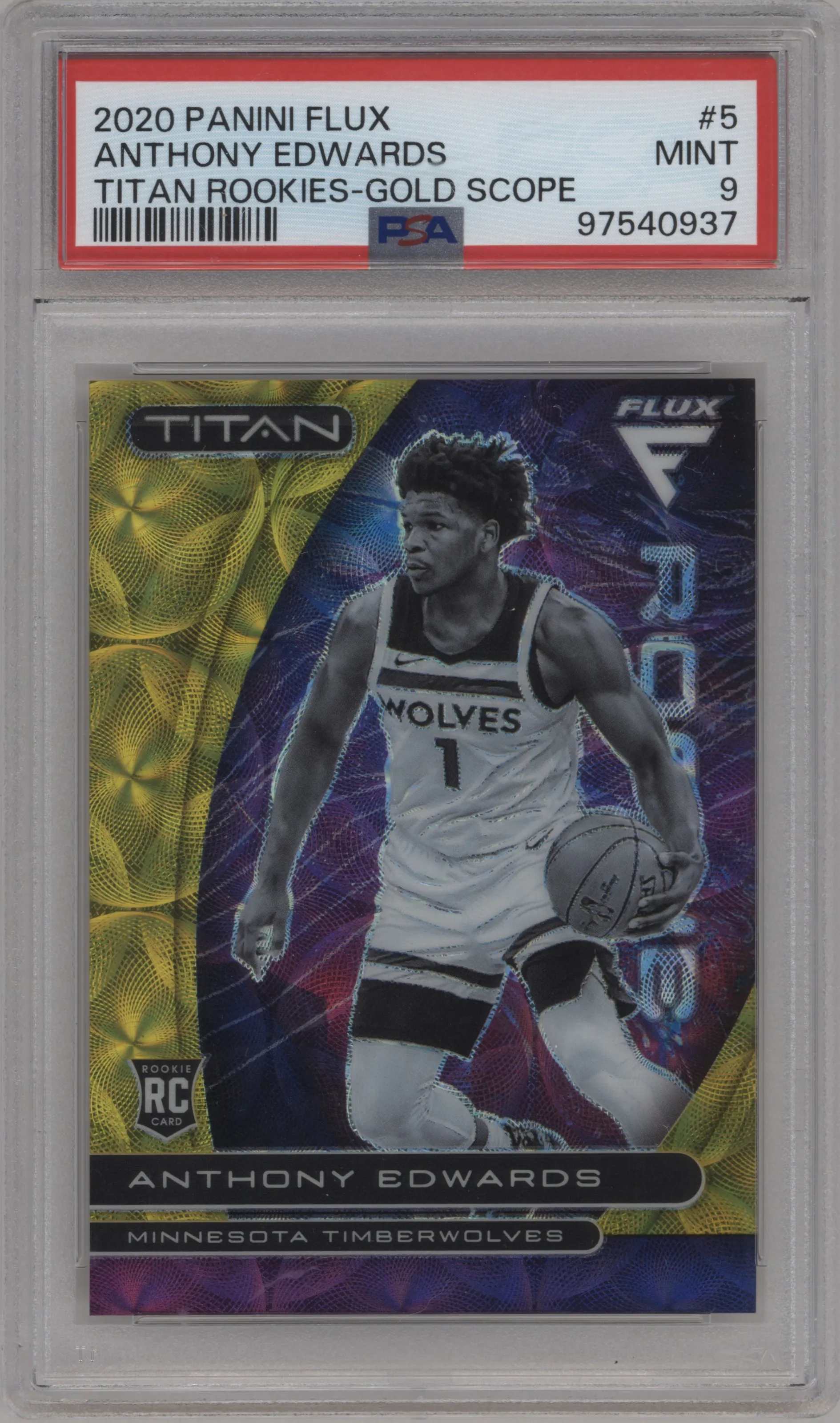 2020 Panini Flux Titan Rke. Anthony Edwards Gold Scope FOTL #5 PSA 9