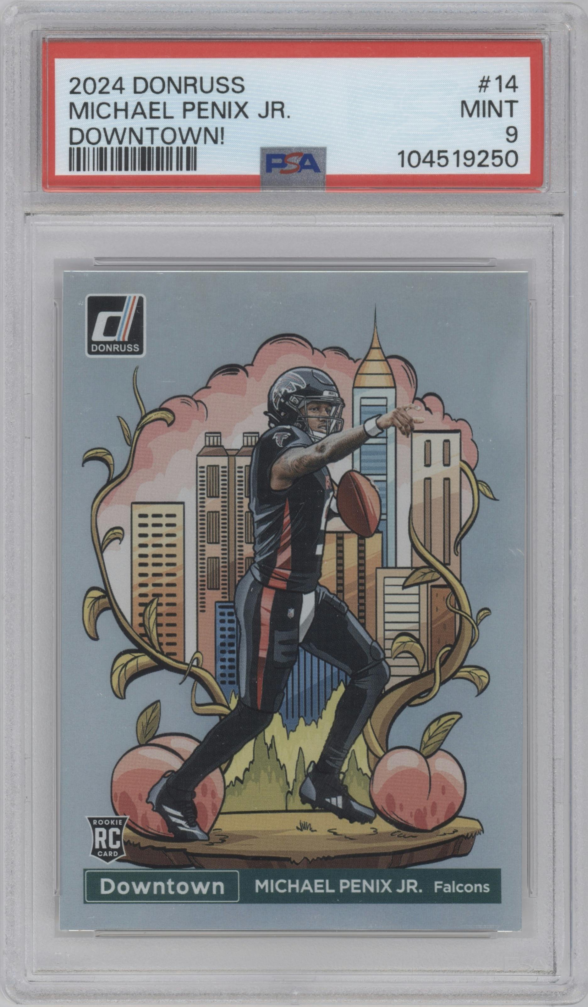 Michael Penix Jr. from the 2024 Donruss set graded by PSA and given an overall grade of 9.