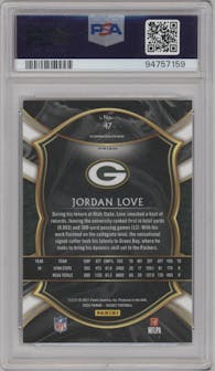 Jordan Love from the 2020 Panini Select set featuring a Silver Prizm parallel graded by PSA and given an overall grade of 10.