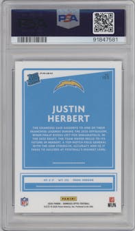Justin Herbert from the 2020 Panini Donruss Optic set featuring a Holo parallel graded by PSA and given an overall grade of 10.