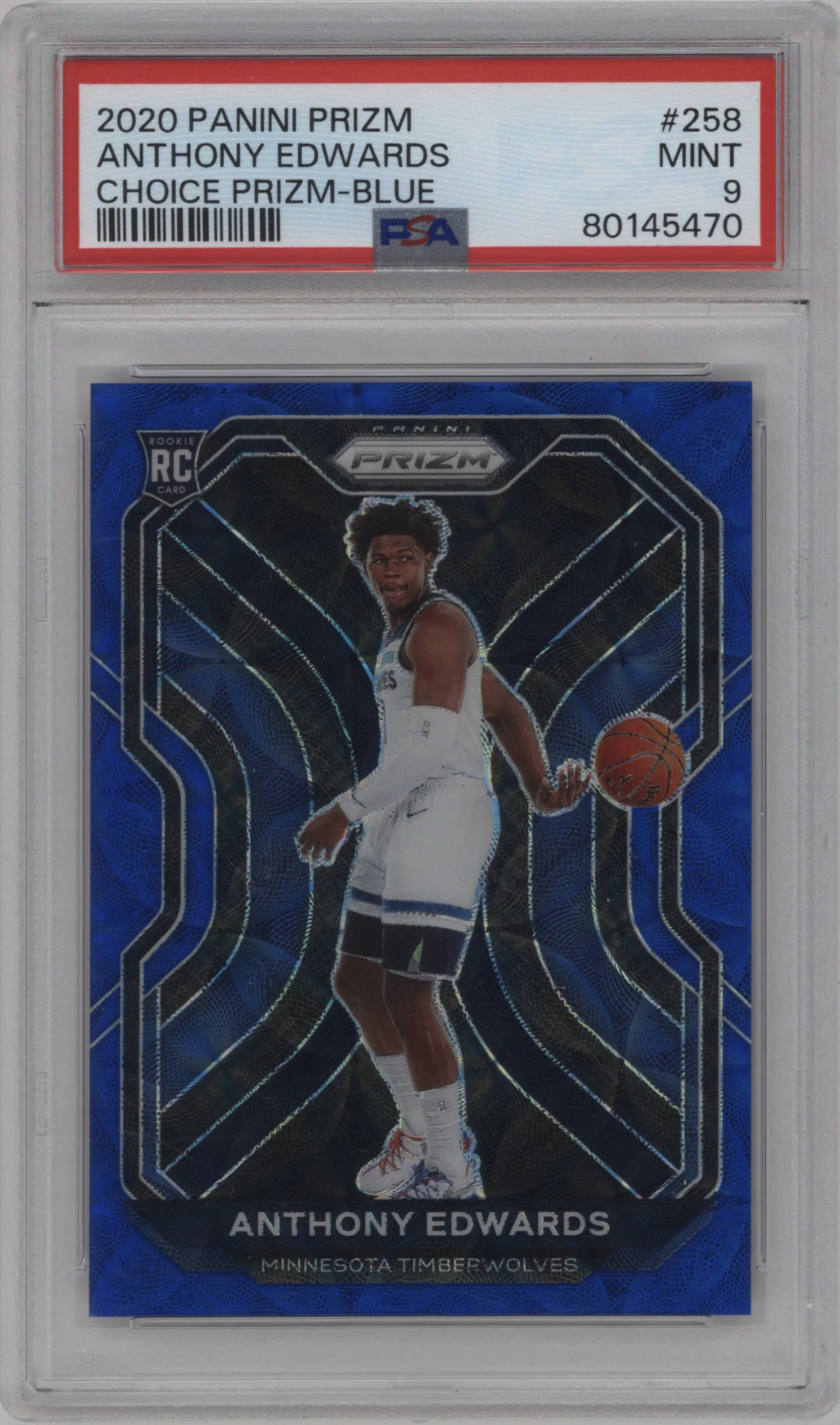 2020 Panini Prizm Anthony Edwards Choice Blue #258 PSA 9