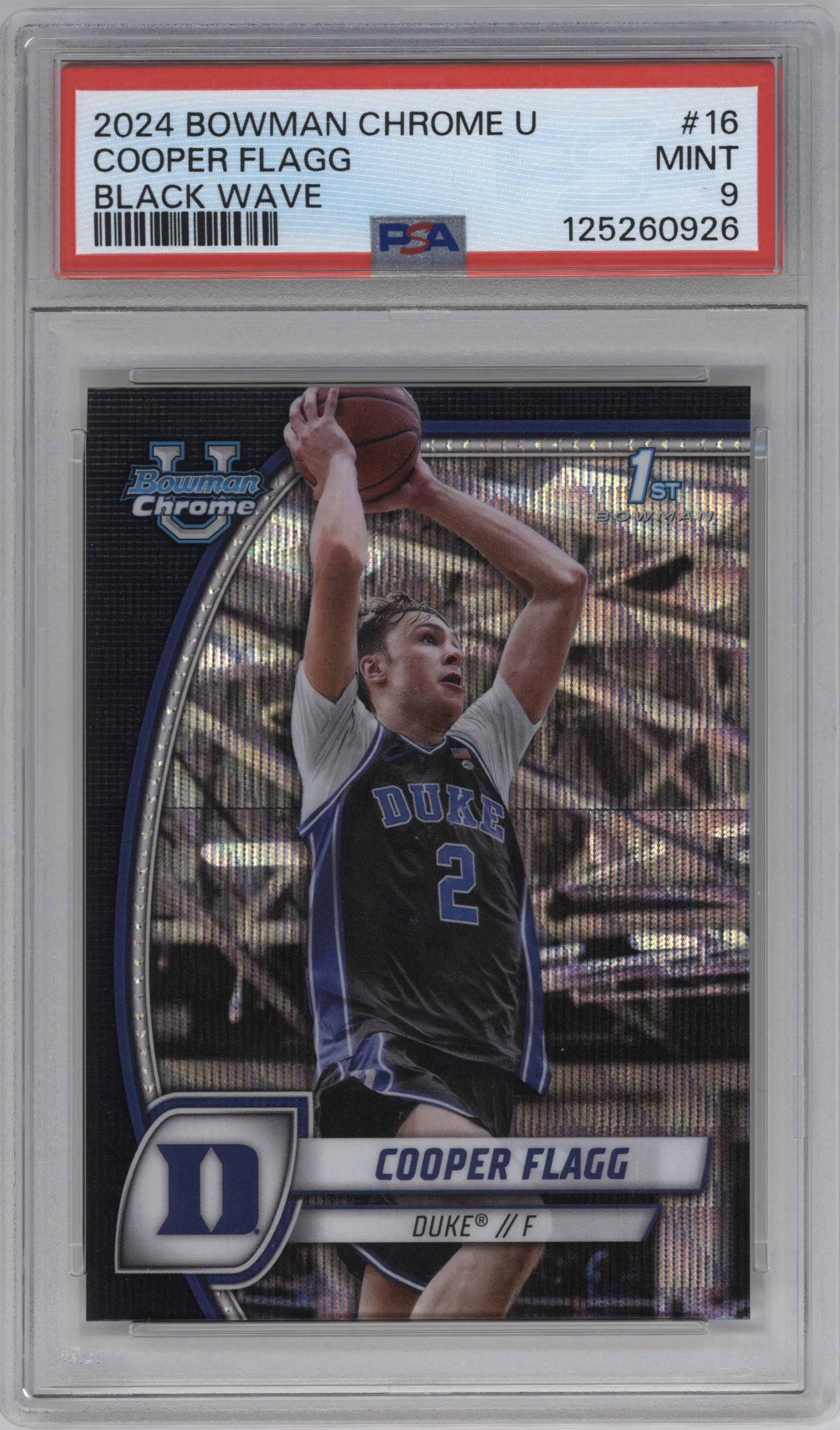 2024 Bowman University Chrome Cooper Flagg Black Wave Refractor #16 PSA 9