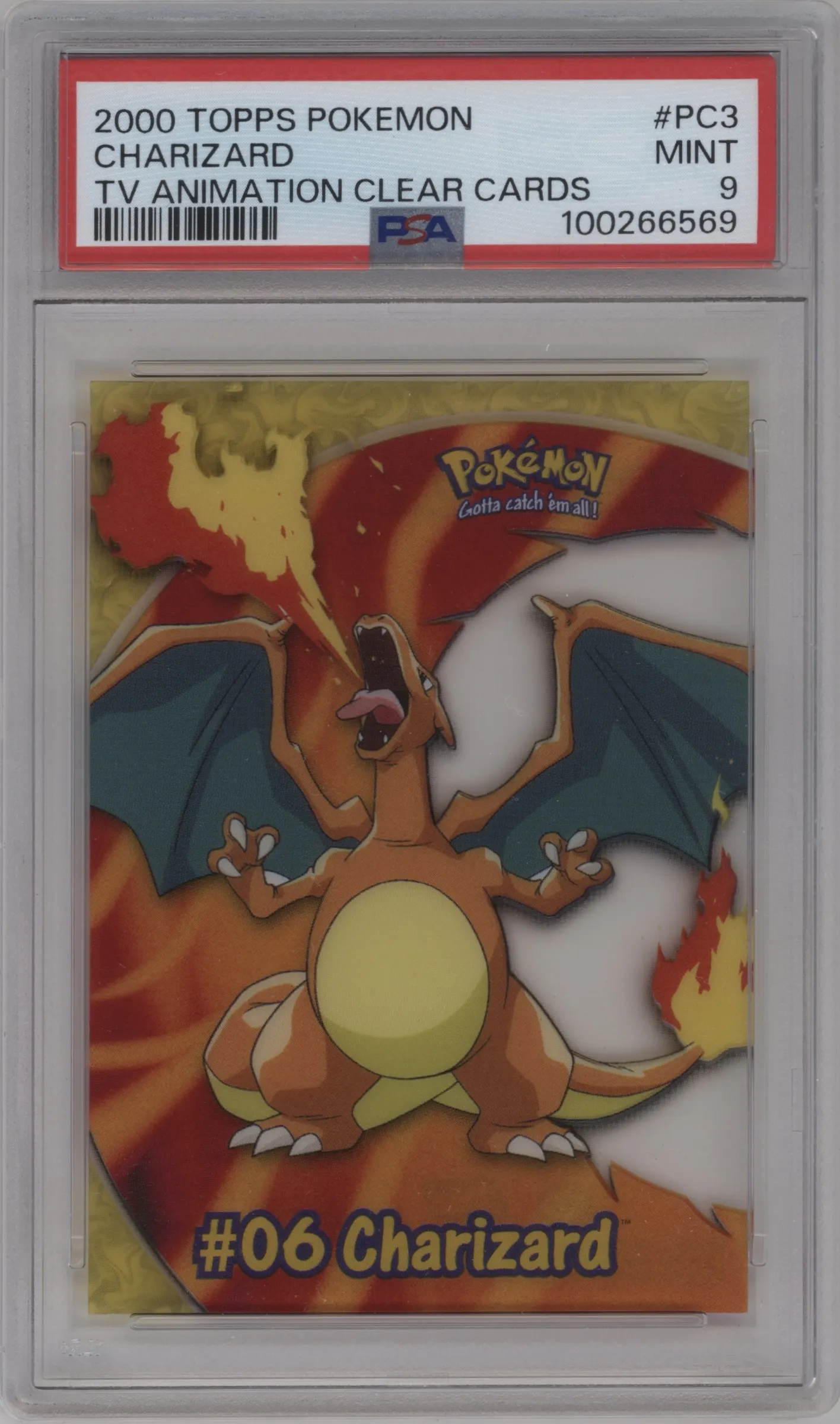 2000 Pokemon Topps TV Animation Clear Cards Charizard #PC3 PSA 9