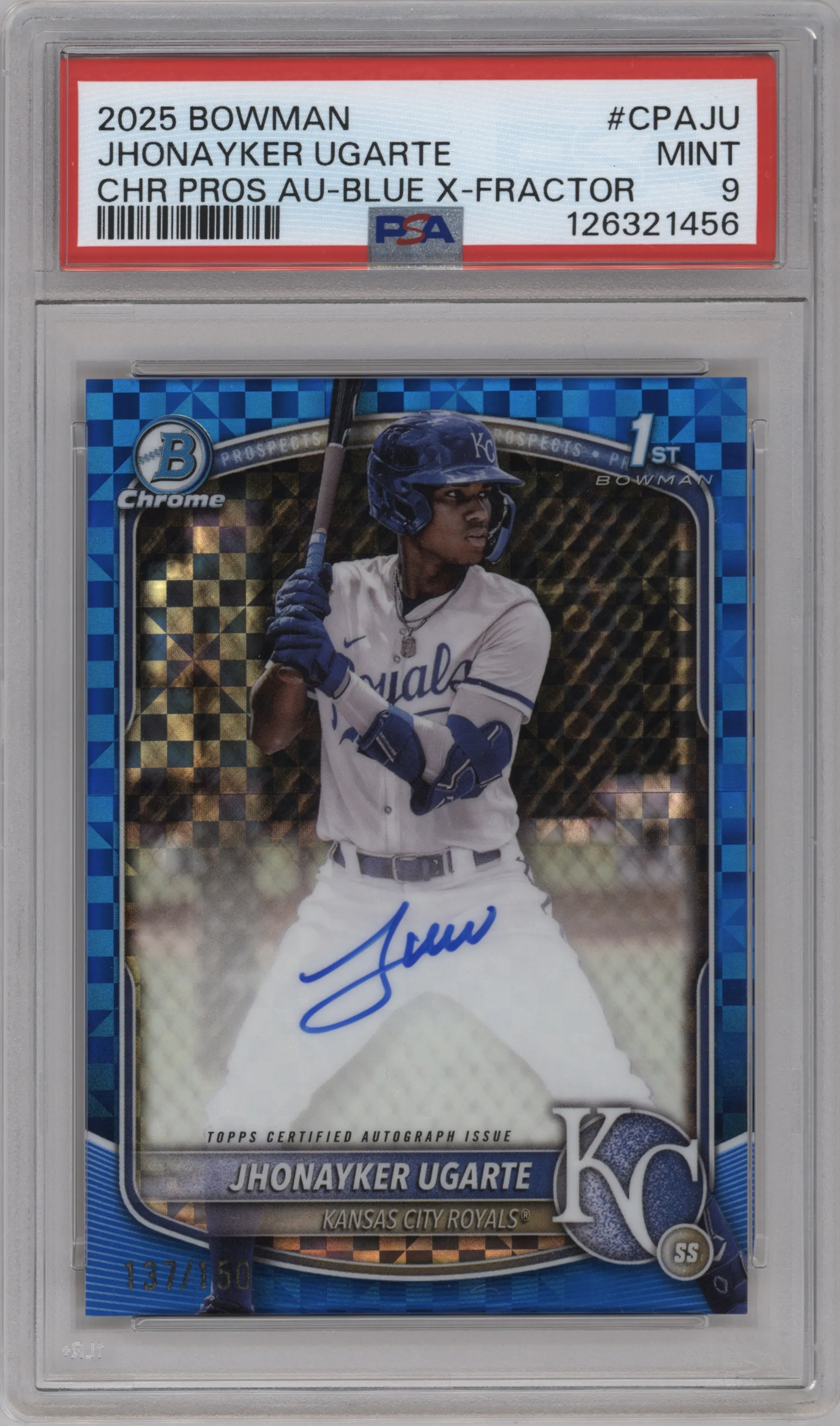 2025 Bowman Chr.Pros.AU Jhonayker Ugarte Blue X-Fractor PSA 9