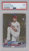 Shohei Ohtani from the 2018 Topps Series 2 set featuring a Gold parallel graded by PSA and given an overall grade of 9.