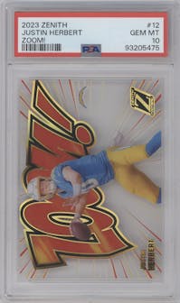 Justin Herbert from the 2023 Panini Zenith set graded by PSA and given an overall grade of 10.