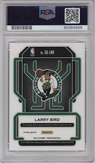 Larry Bird from the 2021-22 Panini Prizm  set featuring a Choice parallel graded by PSA and given an overall grade of 9.