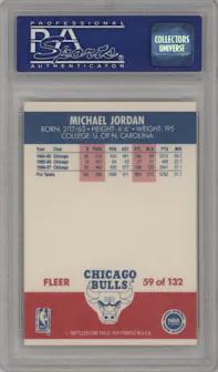 Michael Jordan from the 1987-88 Fleer set graded by PSA and given an overall grade of 8.