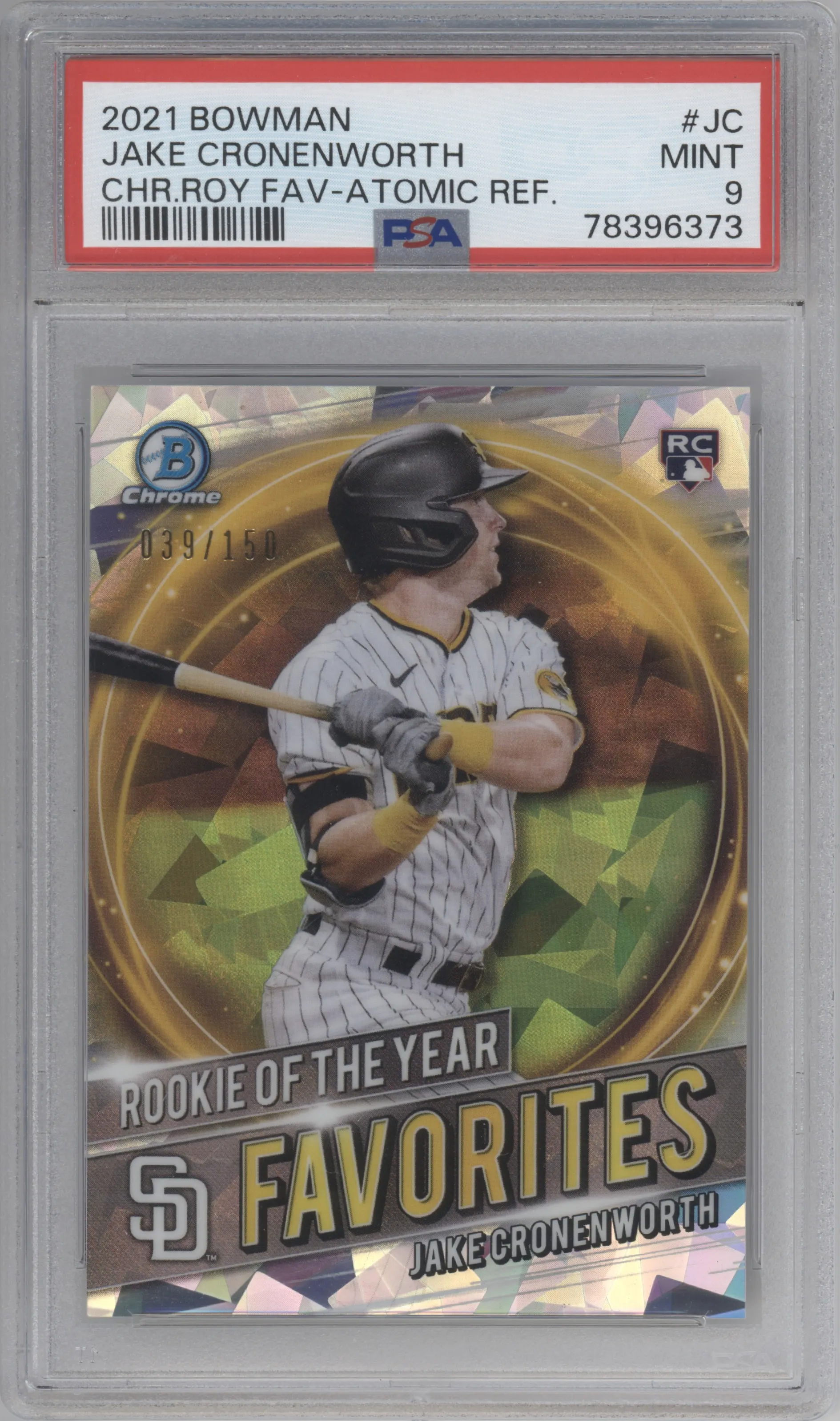 2021 Bowman ROTY Favorites Jake Cronenworth Atomic Refractor PSA 9