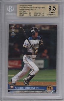 Shohei Ohtani from the 2013 BBM Hokkaido N.H.F. set graded by Beckett and given an overall grade of 9.5.