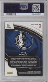 Luka Doncic from the 2018-19 Panini Select set featuring a Zebra parallel graded by PSA and given an overall grade of 10.