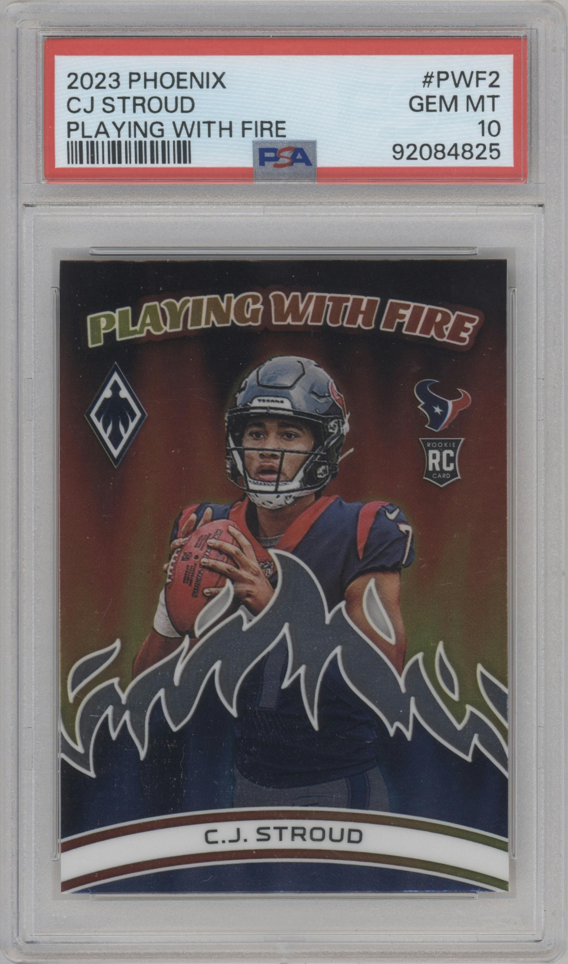 C.J. Stroud from the 2023 Panini Phoenix set graded by PSA and given an overall grade of 10.
