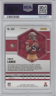Trey Lance from the 2021 Panini Mosaic set featuring a Pink Camo parallel graded by PSA and given an overall grade of 10.