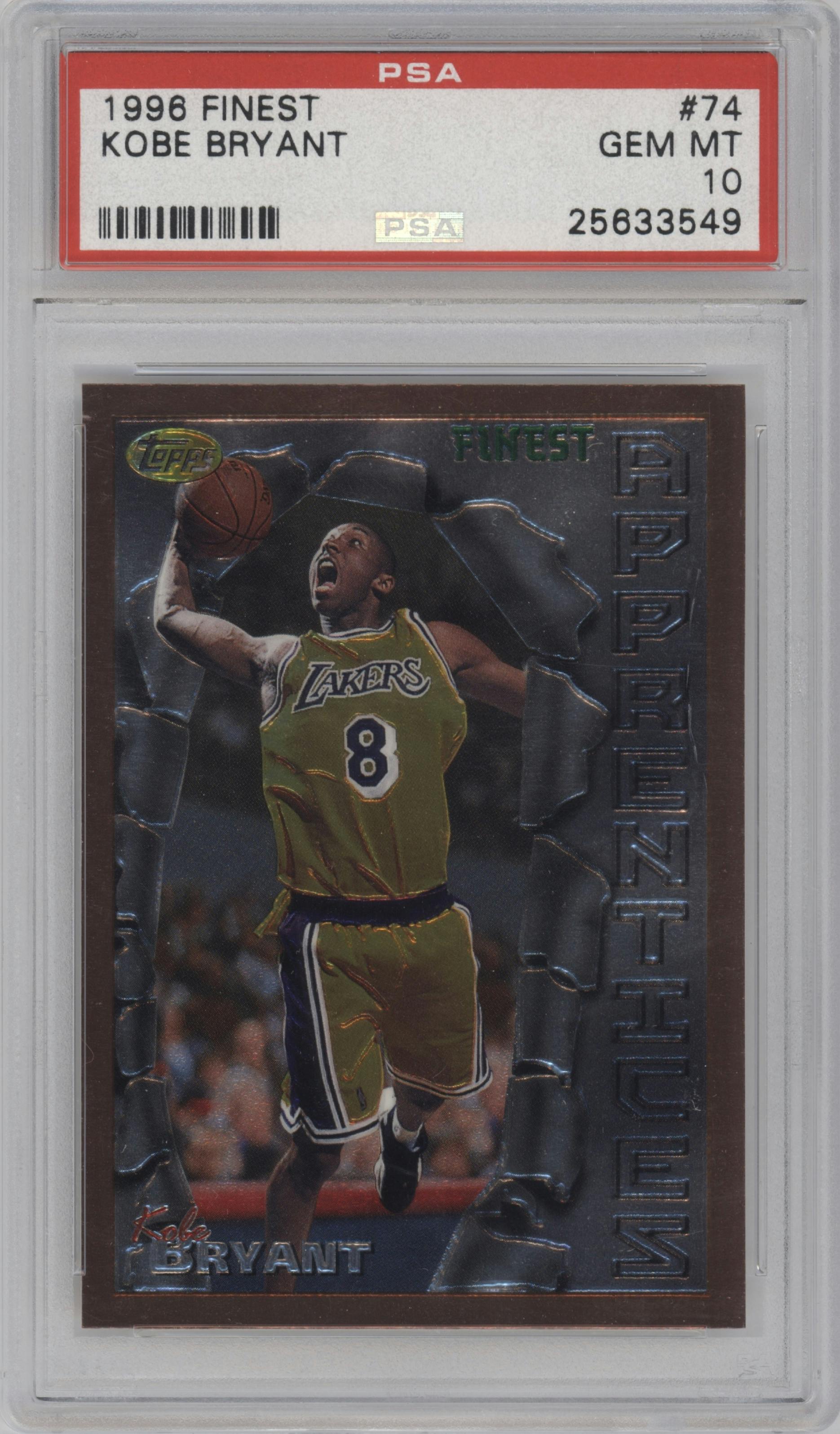 Kobe Bryant from the 1996-97 Topps Finest set graded by PSA and given an overall grade of 10.