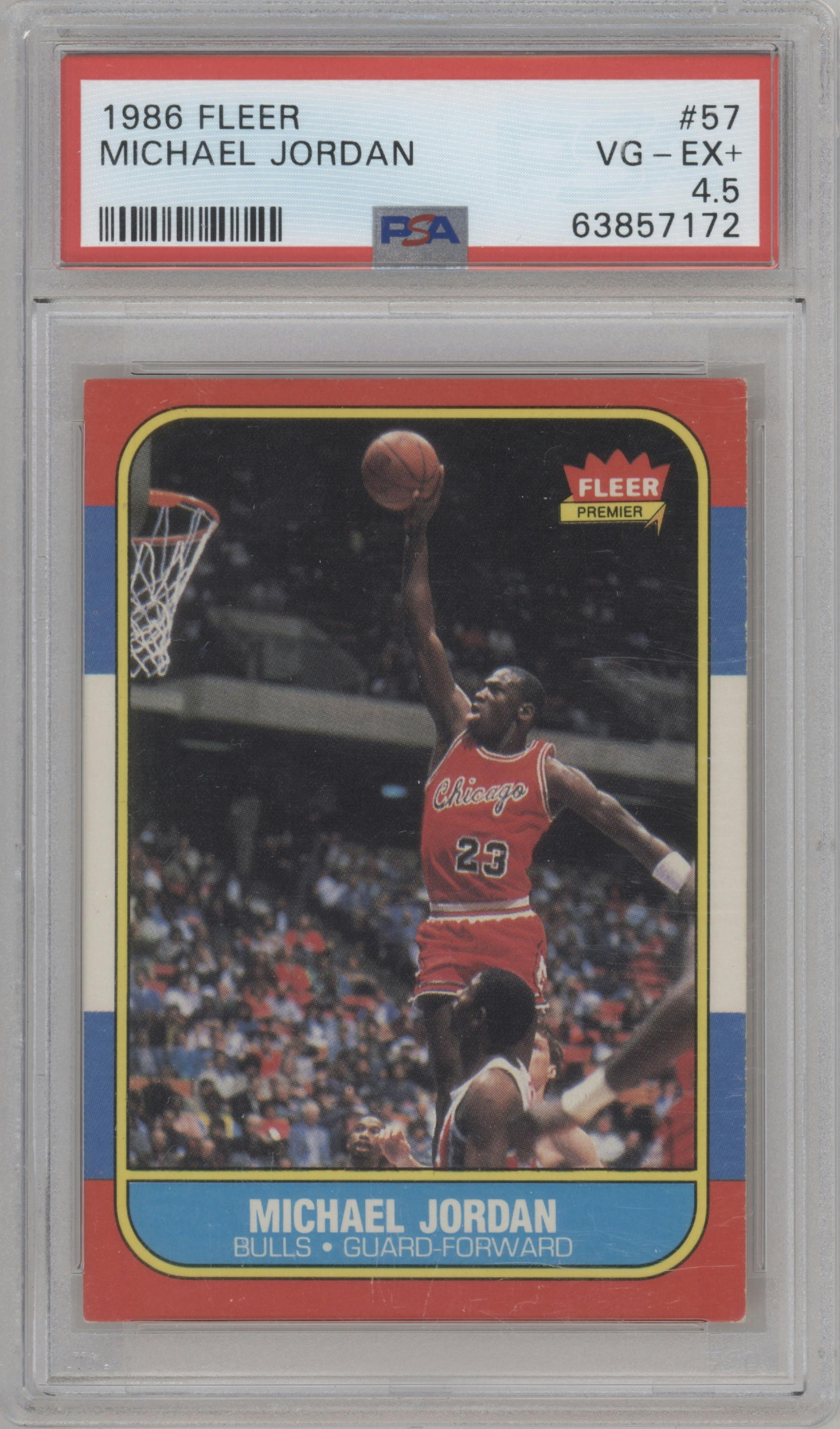 Michael Jordan from the 1986-87 Fleer set graded by PSA and given an overall grade of 4.5.
