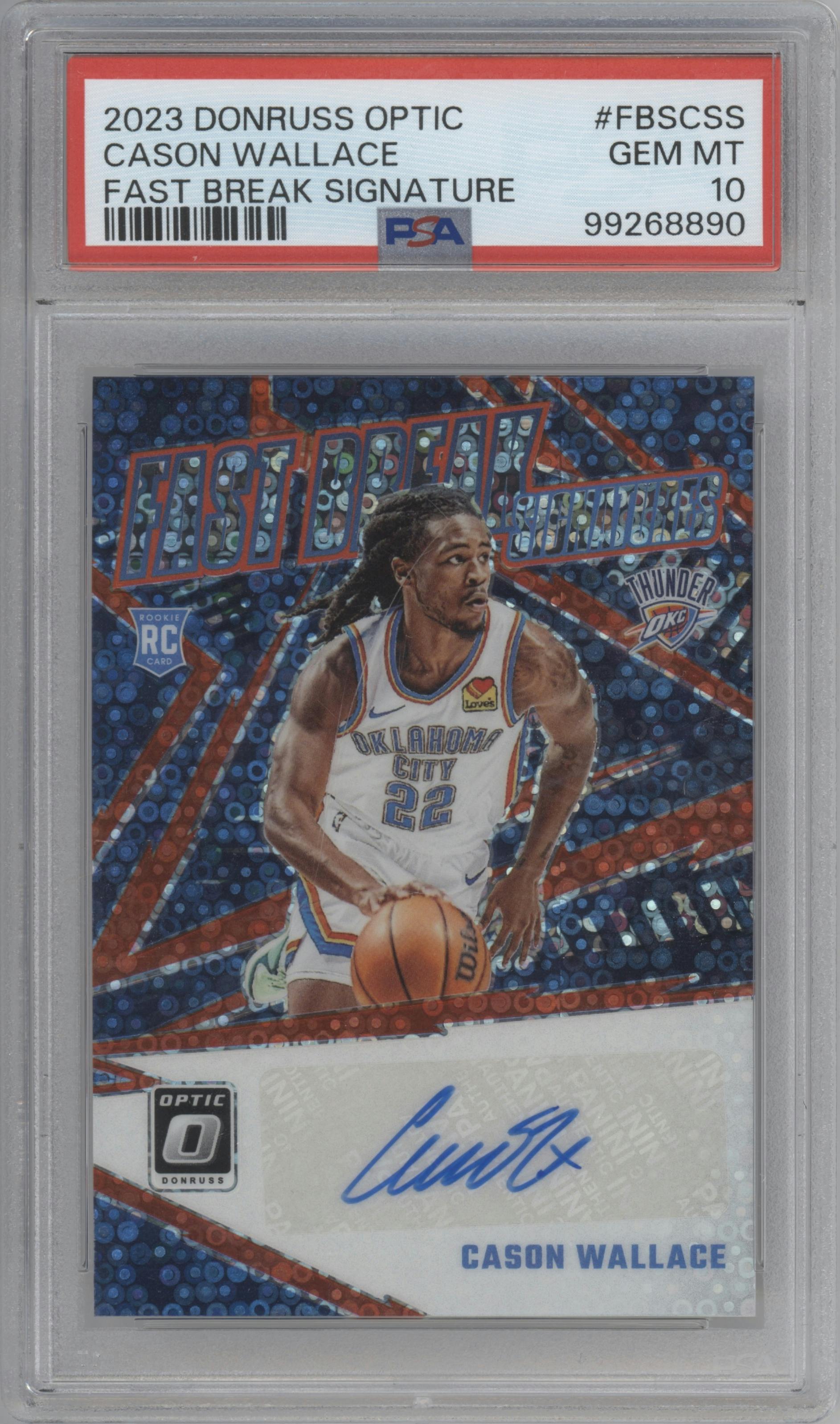 Cason Wallace from the 2023-24 Donruss Optic set graded by PSA and given an overall grade of 10.