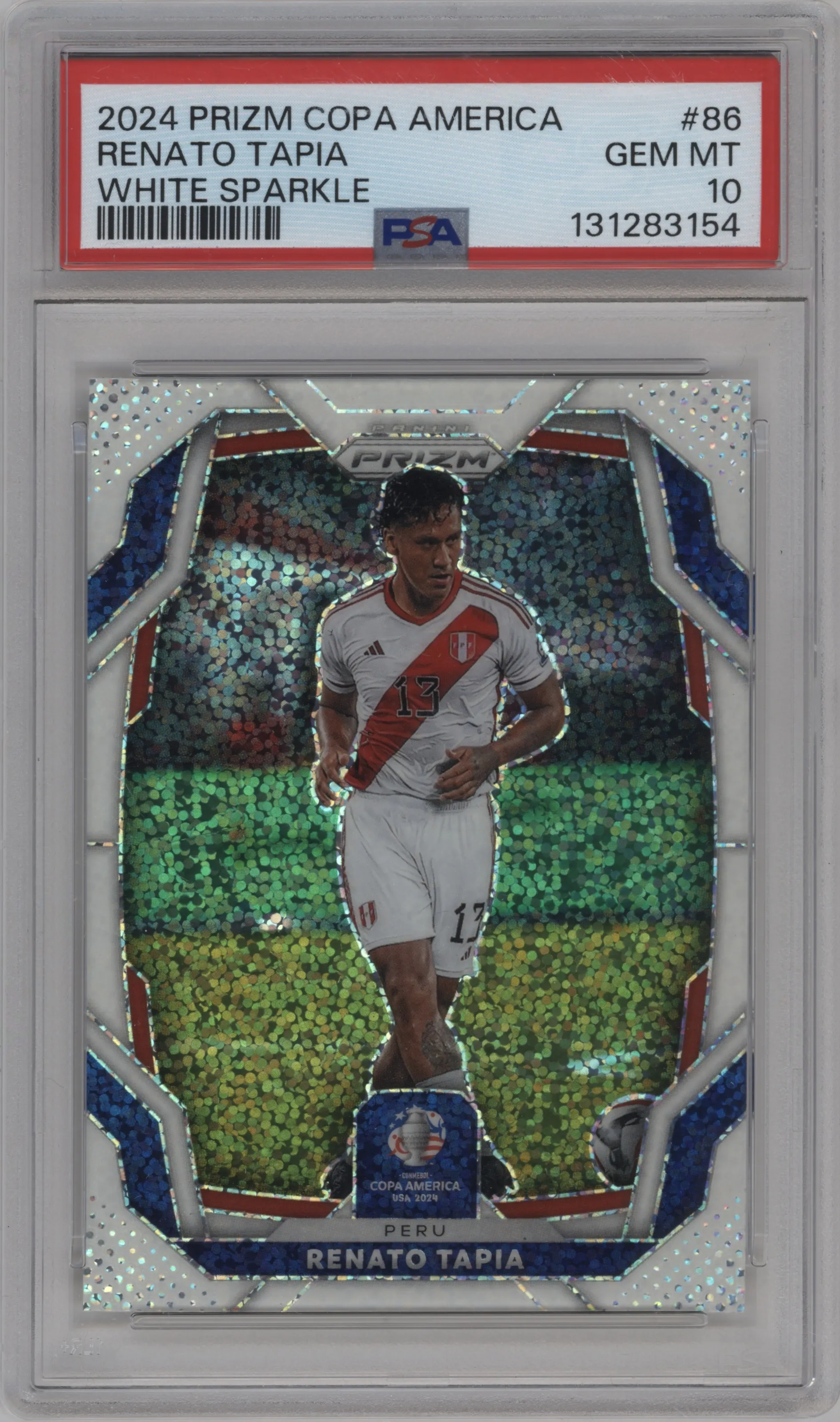 2024 Panini Prizm CONMEBOL Copa America Renato Tapia White Sparkle PSA 10