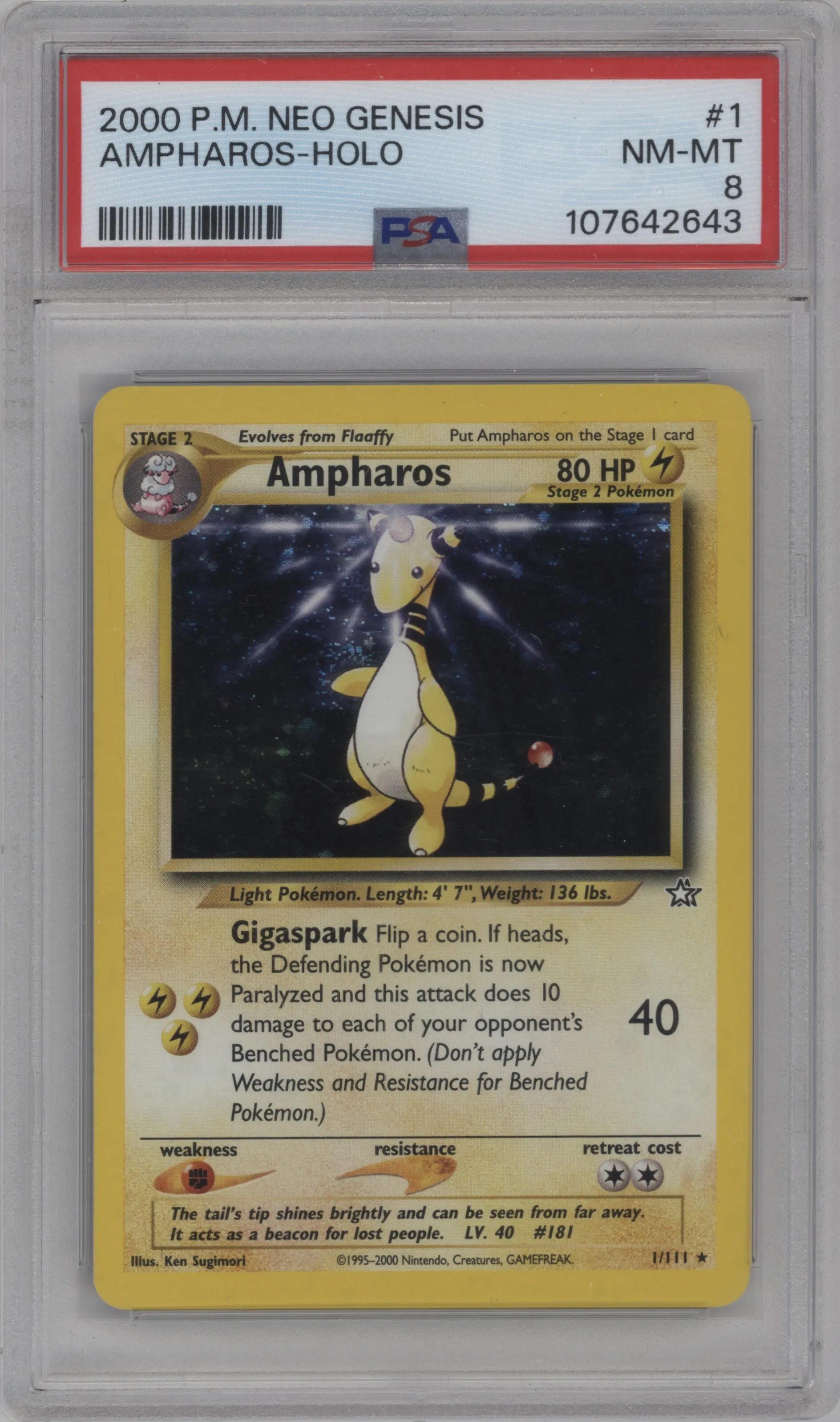 2000 Pokemon Neo Genesis Ampharos #1 PSA 8