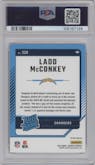 Ladd McConkey from the 2024 Donruss set featuring a Red and Green parallel graded by PSA and given an overall grade of 10.
