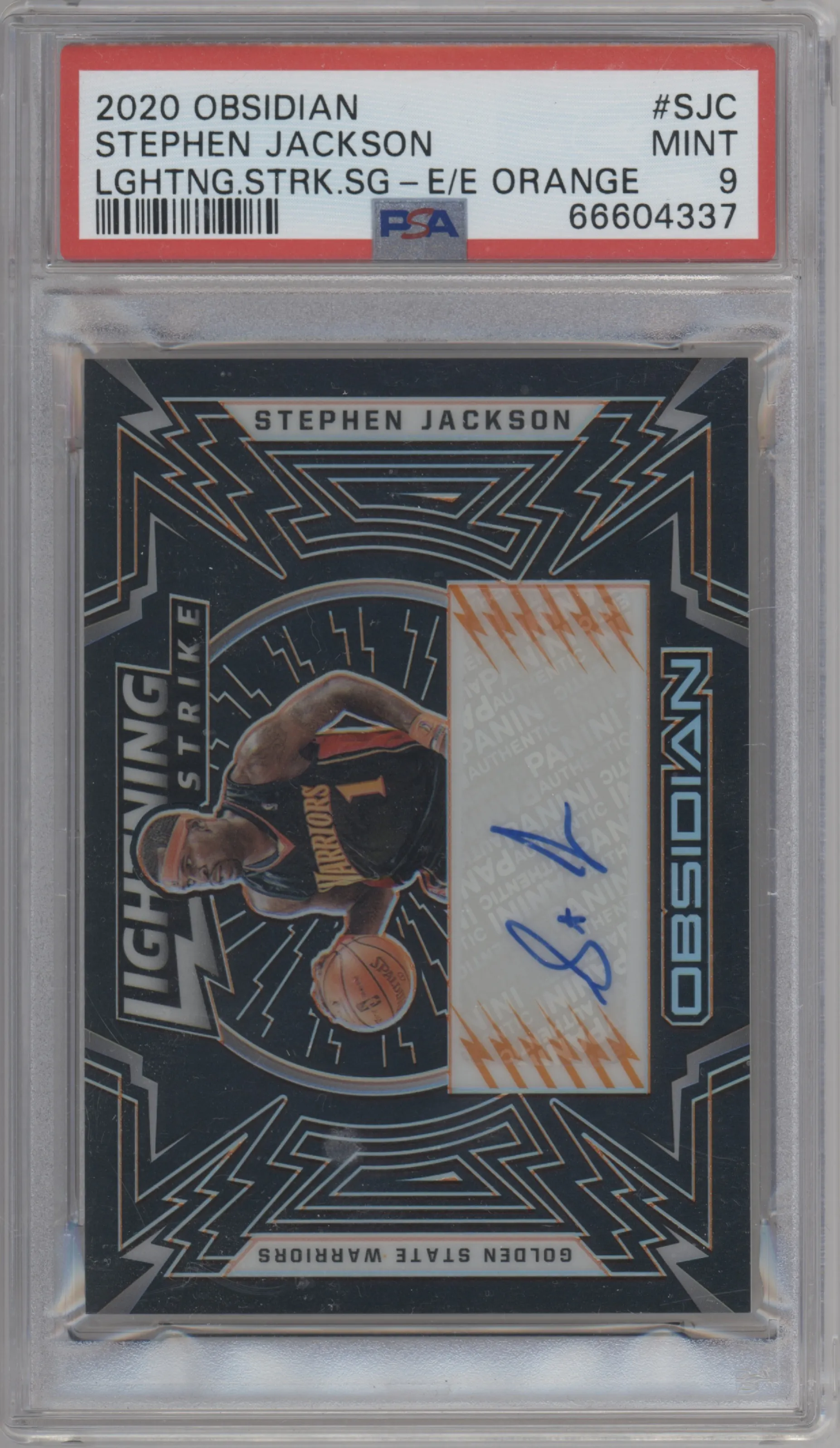 2020 Panini Obsidian Lightning Strike Sig. Stephen Jackson Electric Etch Orange PSA 9