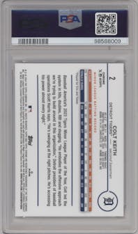 Colt Keith from the 2024 Topps Chrome set featuring a X-Fractor parallel graded by PSA and given an overall grade of 10.