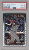 Colt Keith from the 2024 Topps Chrome set featuring a X-Fractor parallel graded by PSA and given an overall grade of 10.