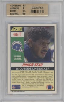 Junior Seau  from the 1990 Score set graded by Beckett and given an overall grade of 9.5.