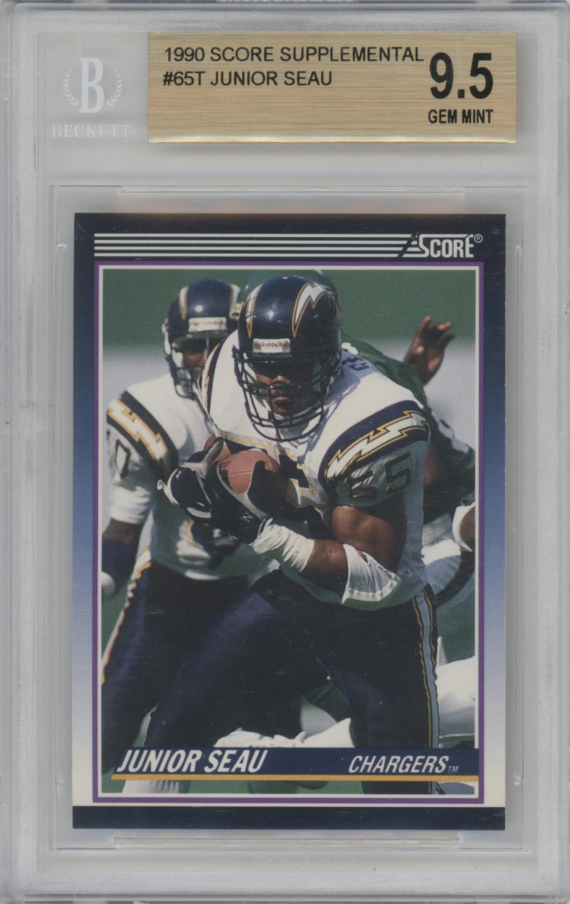 Junior Seau  from the 1990 Score set graded by Beckett and given an overall grade of 9.5.