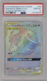 Gengar/Mimikyu GX from the 2019 Pokemon S&M  set graded by PSA and given an overall grade of 10.