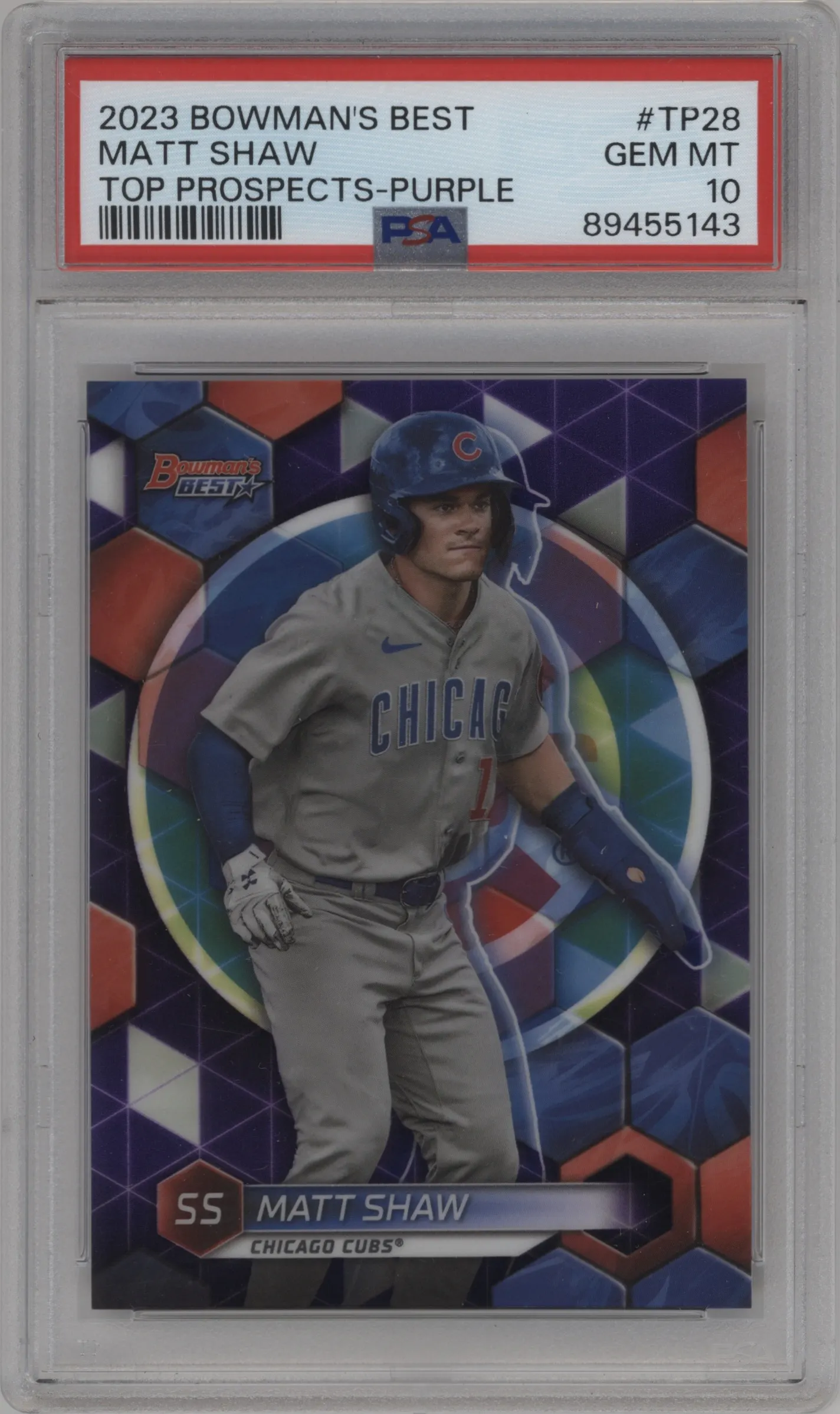 2023 Bowman's Best Top Prospect Matt Shaw Purple Refractor #TP-28 PSA 10