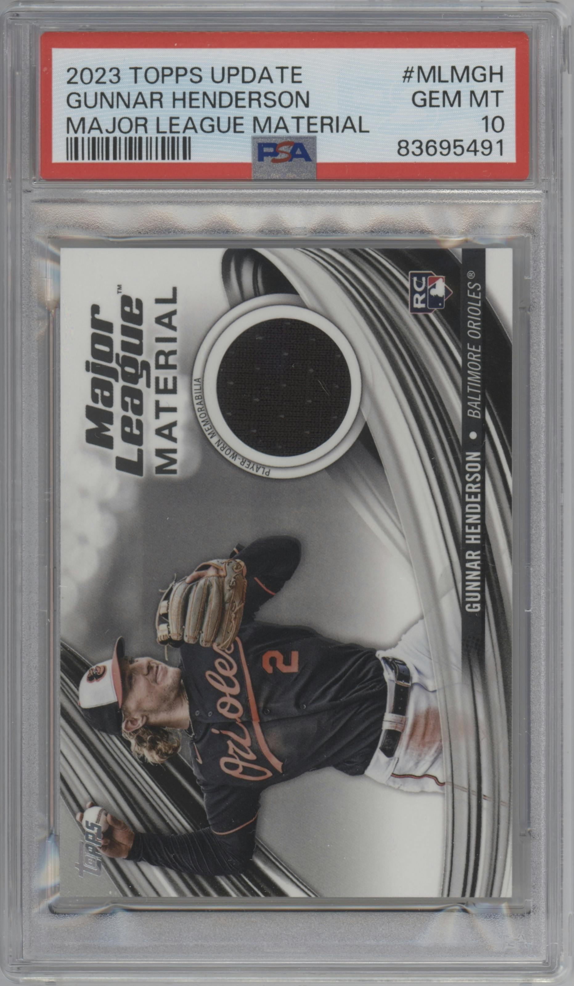 Gunnar Henderson from the 2023 Topps Update set graded by PSA and given an overall grade of 10.