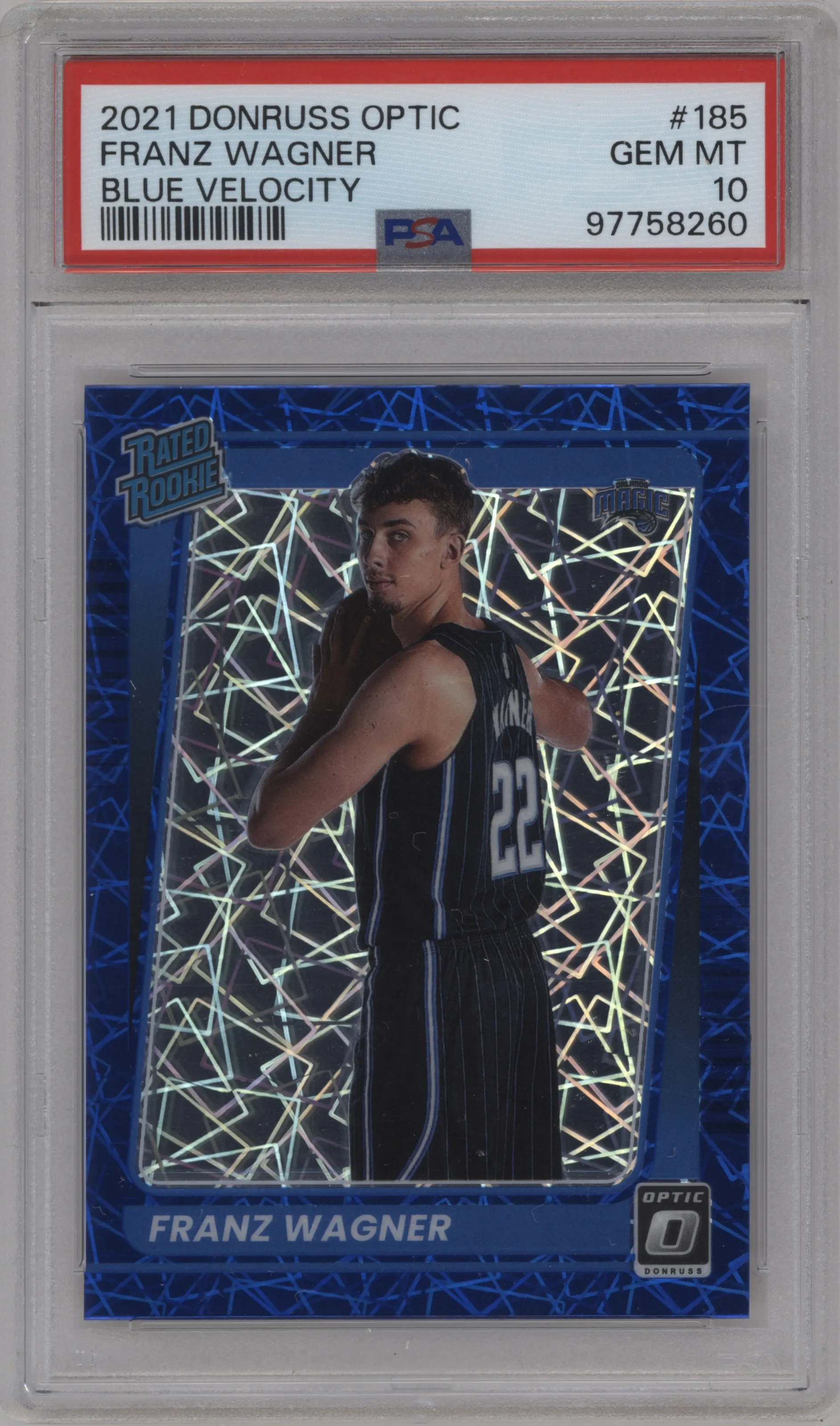 2021 Panini Donruss Optic Rated Rookie Franz Wagner Blue Velocity #185 PSA 10