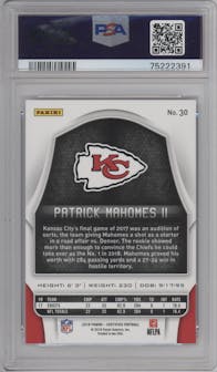 Patrick Mahomes II from the 2018 Panini Certified set featuring a Mirror Silver parallel graded by PSA and given an overall grade of 10.